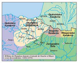 Ezkerrean: Iru�eko erresuma Antso Handiaren eta haren ondorengoen agintaldian (1004-1076).<br><br>Eskuinean: Nafarroako erresuma Antso VI.a Jakitunaren agintaldian (1150-1174).<br><br>